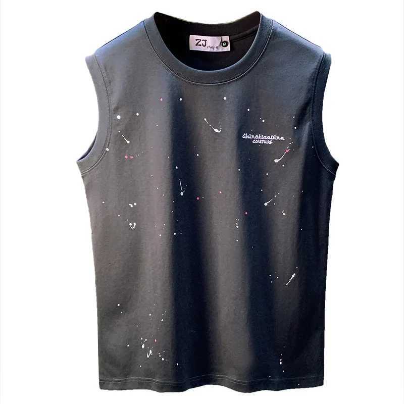 Summer Thin Vest Clothing Mens Trendy Loose Sleeveless T-Shirt Ink Dot Printed Quick Drying Training Top X250821