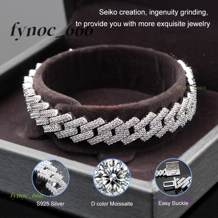 Fine Jewelry 925 Sterling Silver Moissanite Cuban Bracelet Hiphop Cuban Link Chain 8mm-20mm VVS Moissanite Cuban Chain