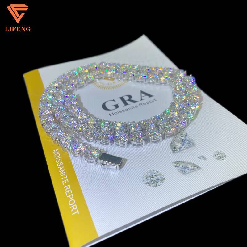 Large Stock 8.0mm VVS Moissanite Diamond 925 Silver Iced Tennis Chain Necklaces Pass Diamond Tester Hip Hop Jewelry