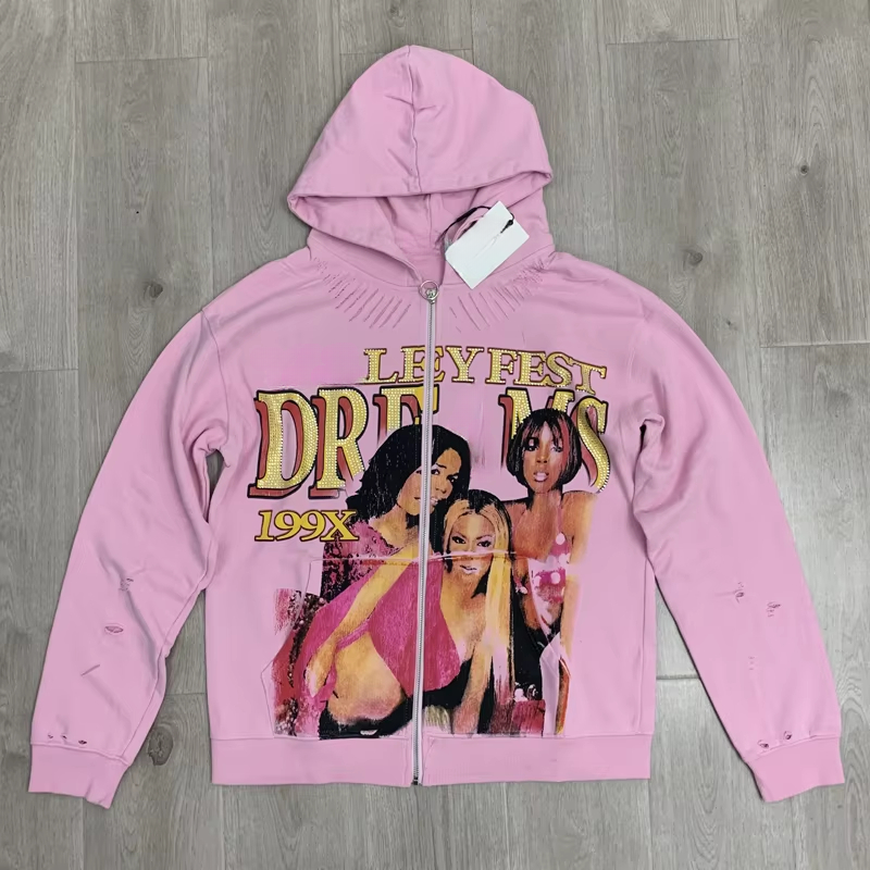 Portrait Print Hot Diamond Cardigan Hoodie Real Photo Original Tag Men Women Ripped Hooded Sweatshirt