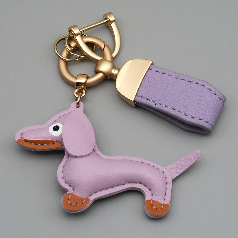 New Arrival Goat Grain Leather Keychain Cute Dachshund Dog Charm Car Key Holder Premium Braided Lanyard Women Bag Charms Accessory (Custom Logo Availa