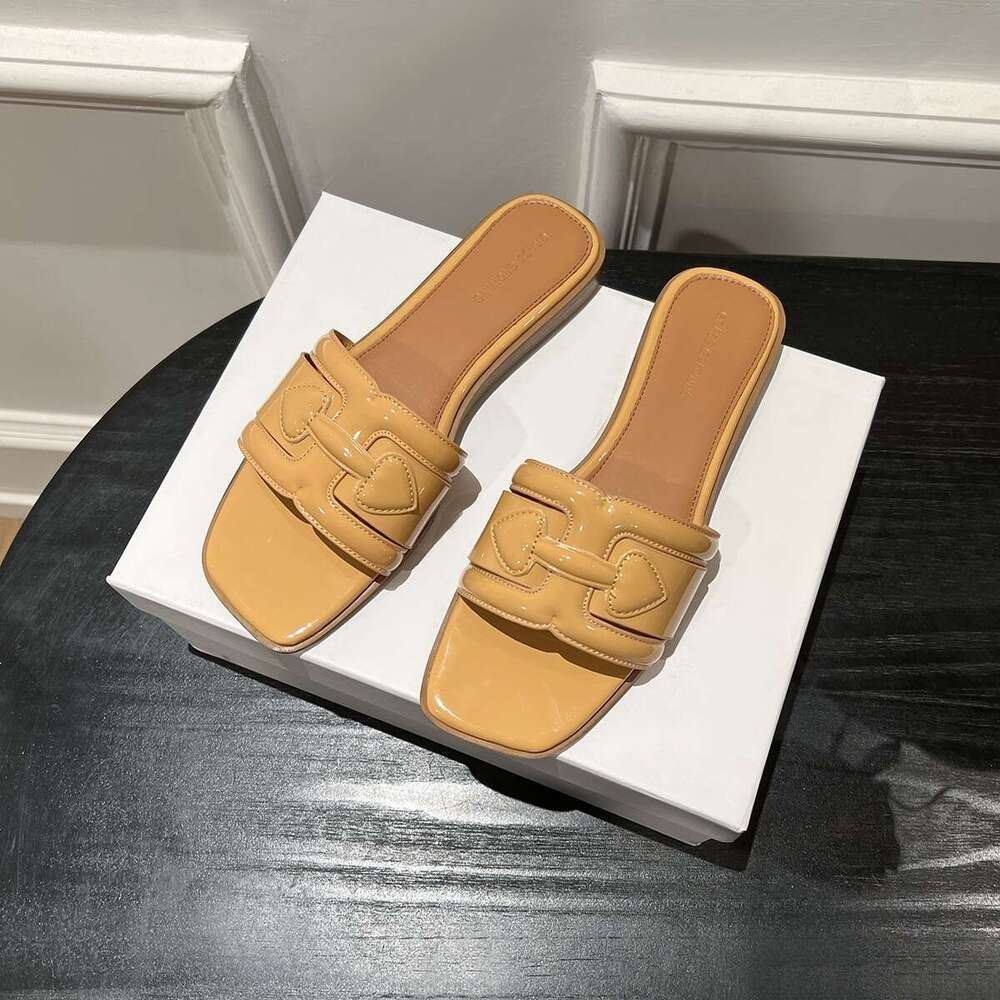Cowhide Version ~ New Thick Heel Woven Slippers for Women, Summer Fashion Beach Shoes, Half Slippers, French Style Evening Breeze Sandals