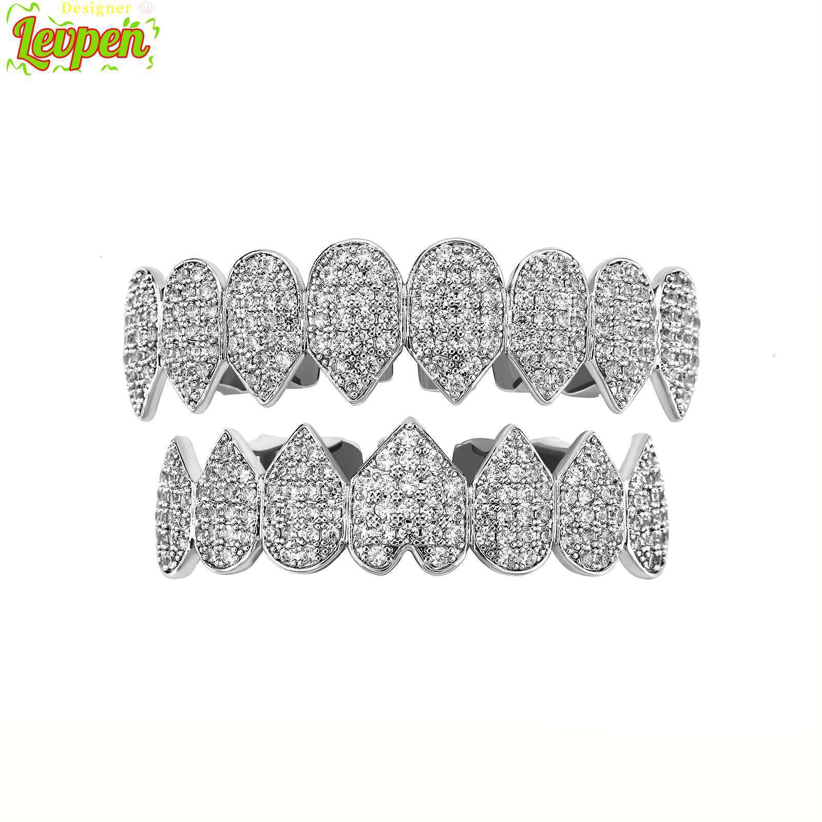 Heart Gold Plated Top Diamond Bottom Teeth Grillz Set Cubic Zirconia Punk Teeth Mouth GrillzOACOCA