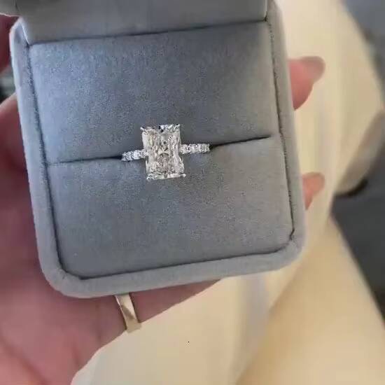 FANCY 14k White Gold Engagement Ring 3.0 CT Radiant Cut Moissanite with Four Claw Prong Stylish Jewelry Trendy Gift