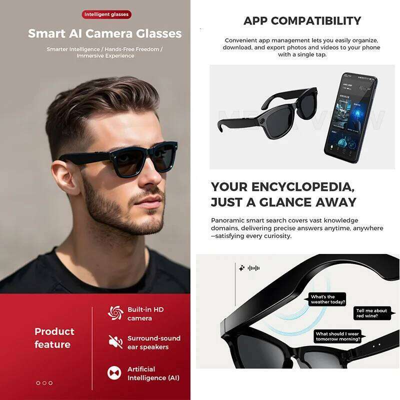Meta Glasses New Men Women Al Voice HD Camera Audio Recording Translation Horizontal Anti-Blue Light Bluetooth Call Smartglasses