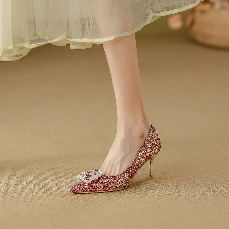 YUANLITONG Blinding Rhinestone Heels Women's Leisure Gentle High Heel Fashion Minimalist Style Shoes Party fashion 2025-2026