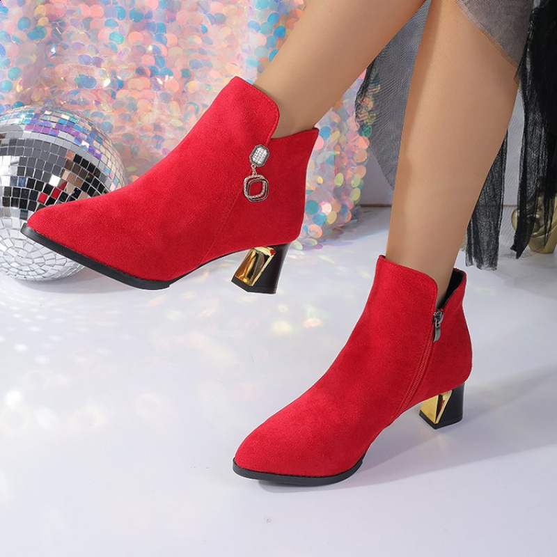 Womens Ankle Boots Heeled Short Shoes For Woman Suede Footwear Black Pointed Toe Booties Very High Heels With Stylish Y2k 240820