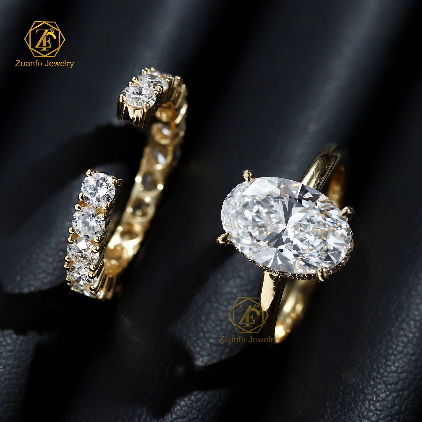 14K Solid Gold Bridal Jewelry Set Customizable 4CT Lab Grown Diamond Engagement Ring Oval Round Cut Diamond Ring Set