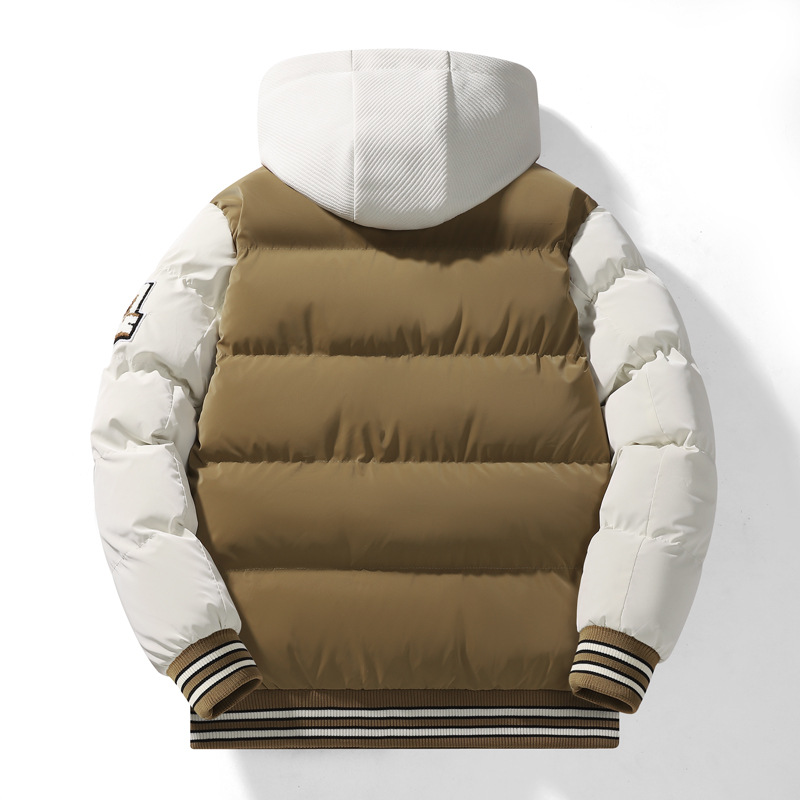 Winter Baseball Jacket Fake 2-piece Men's Sports Hooded Parkas Winter Loose-fit Thickened Warm Cotton Coat New Puffer Jacket