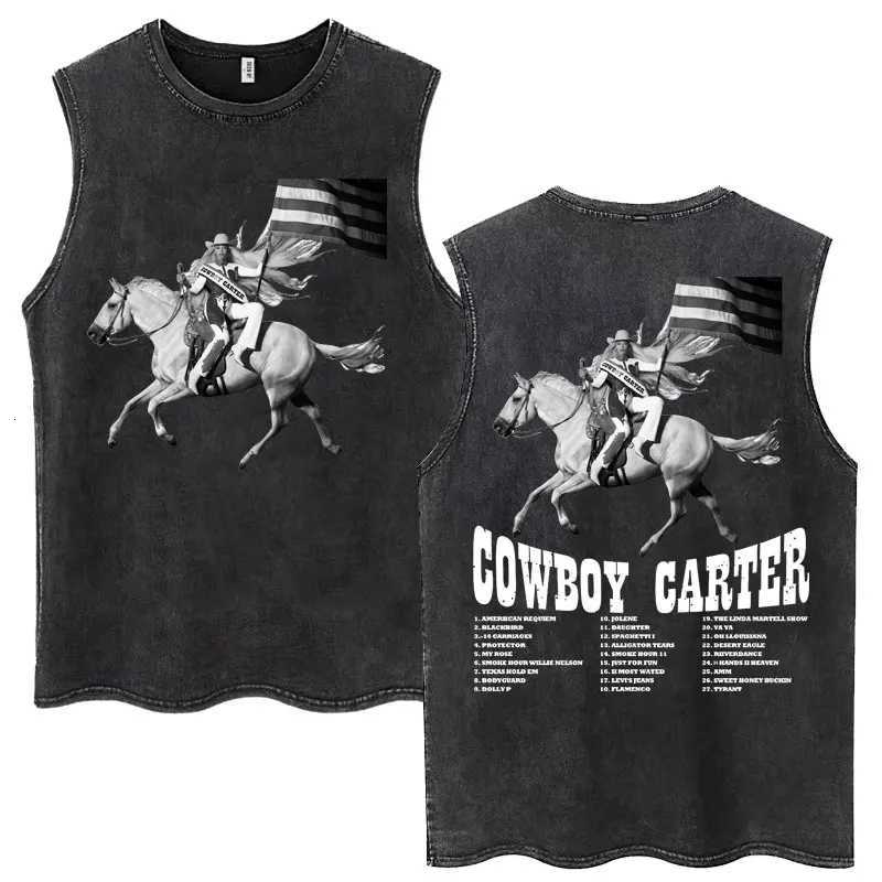 Beyonce Cowboy Carter 2025 Tour Wash Tank Tops Men Women Fashion Popular Music T Shirts Cotton Oversized Sleeveless Street Tees X250821