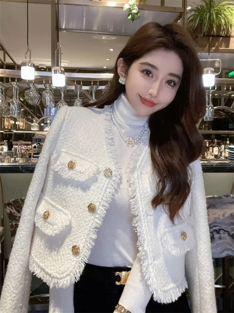 Jackets Small Fragrance Loose V-neck Long-sleeved Coat Spring and Autumn y High-grade Tweed French White Short Coat Woman 260618CJ - view 5