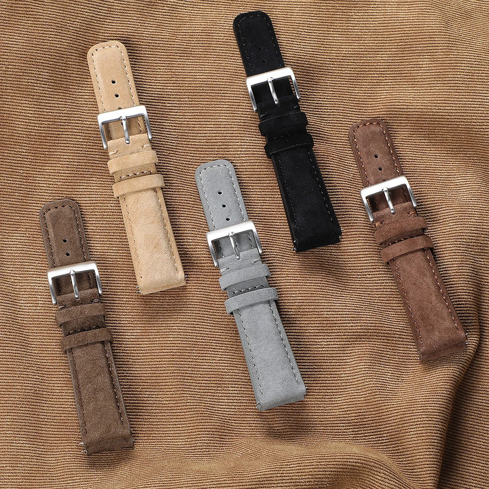 18mm 20mm 22mm Vintage Suede Cowhide Leather Watch Strap Handmade Band Gray Brown Black Quick Release Bracelet for Men Wome 250819