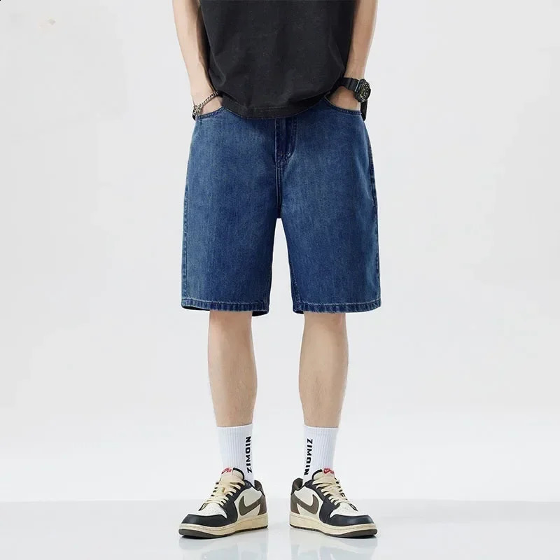 2025 Summer Classic Shorts Jeans Men Denim Pants Straight Stretch Casual Cool Thin Knee Length Blue Fashion Daily Trousers 250820