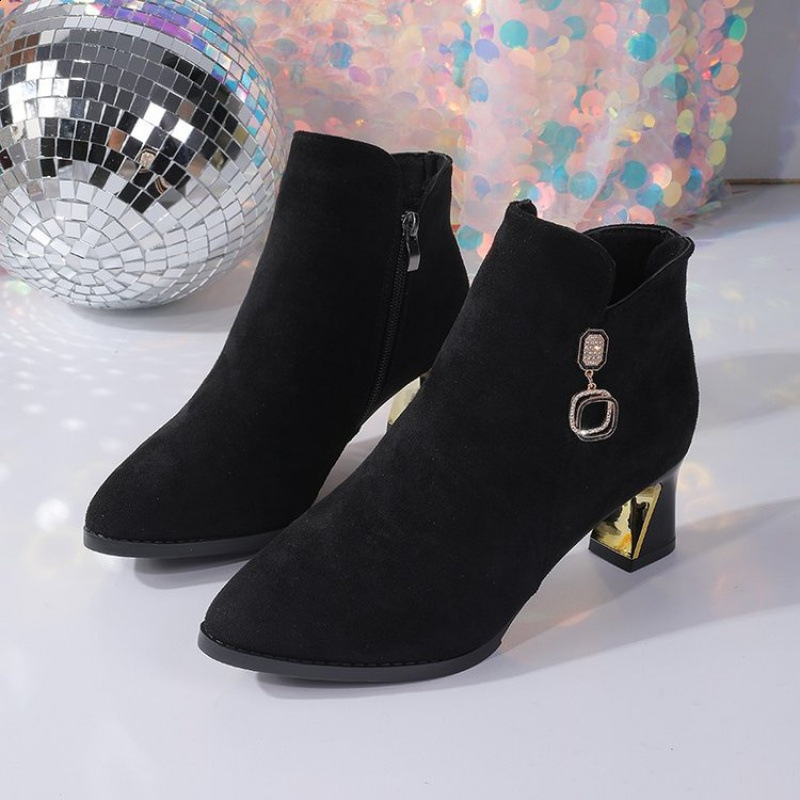 Womens Ankle Boots Heeled Short Shoes For Woman Suede Footwear Black Pointed Toe Booties Very High Heels With Stylish Y2k 240820
