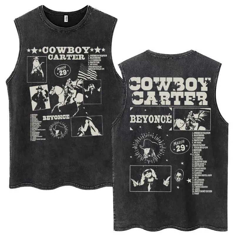 Beyonce Cowboy Carter 2025 Tour Wash Tank Tops Men Women Fashion Popular Music T Shirts Cotton Oversized Sleeveless Street Tees X250821