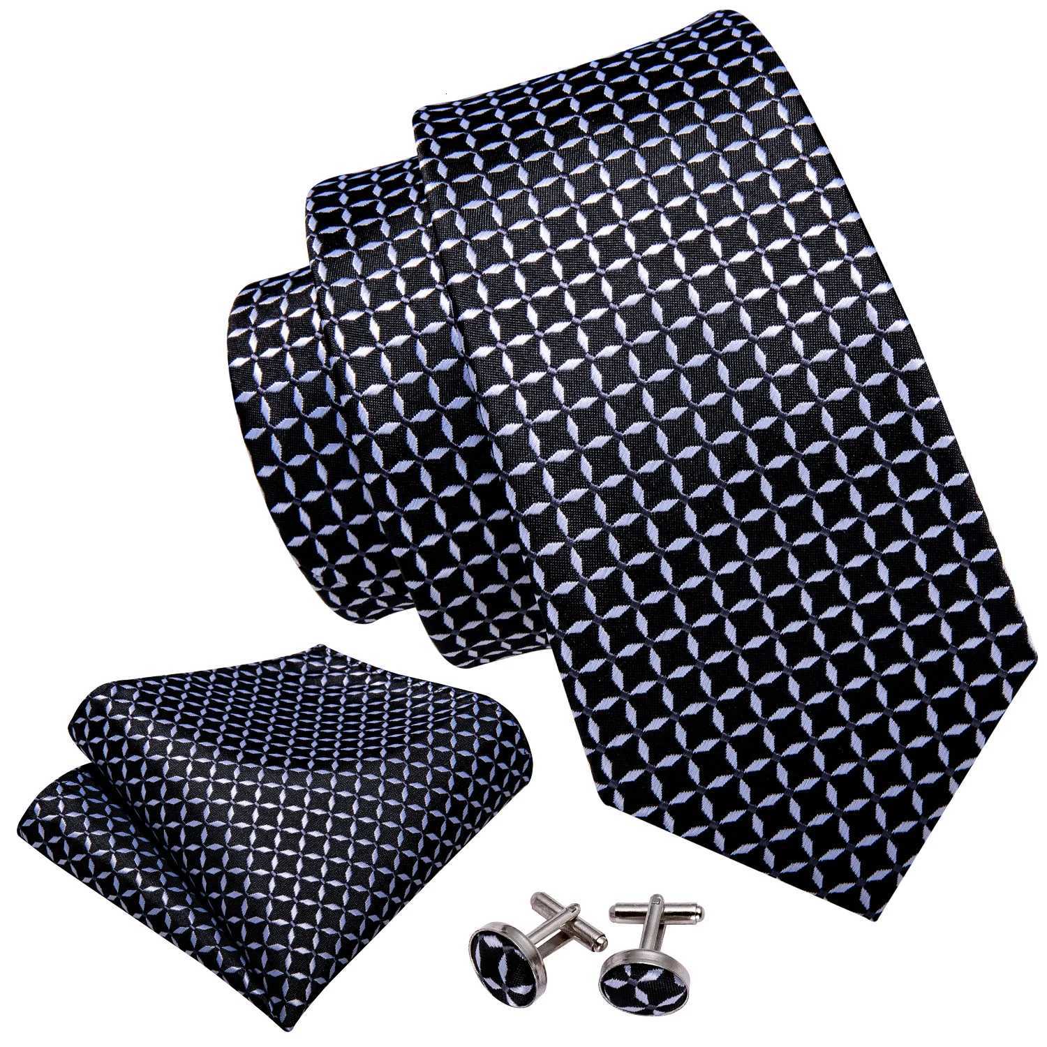 Men Tie Classic Black Plaid Necktie Casual Silk tie Jacquard Tie Handkerchief Cufflinks Set Wedding Party Business Barry .Wang H250820