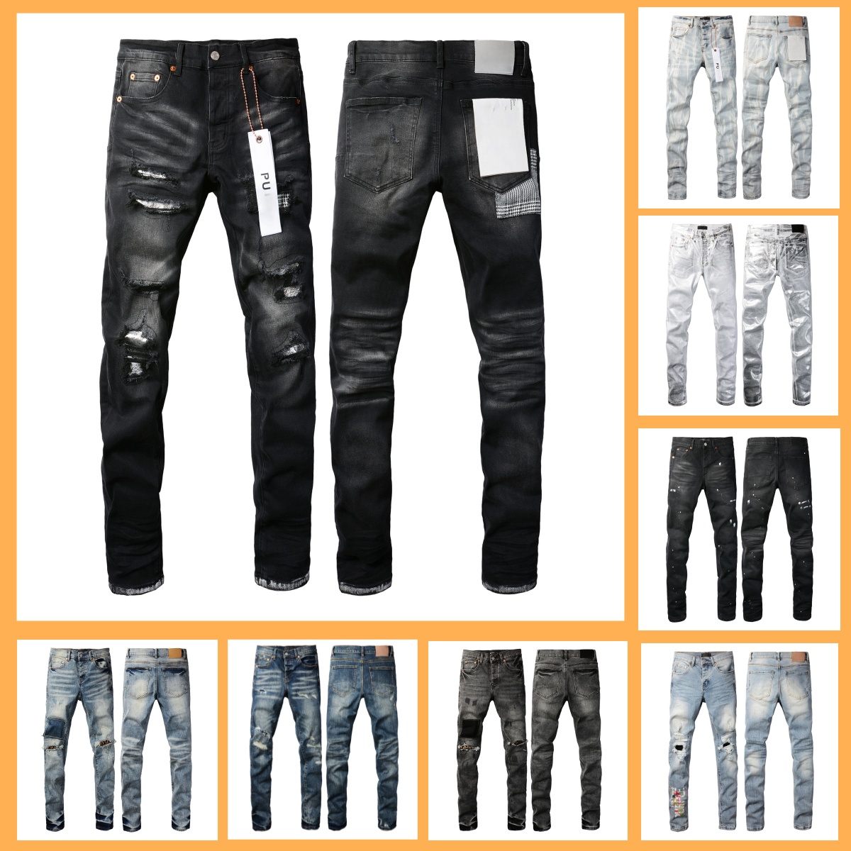 Mens Trousers Purples jeans for mens Denim Designer Jeans Men Black Pants High-end Quality Straight Retro Ripped Biker Jean Slim Fit Motorcycle Clothing