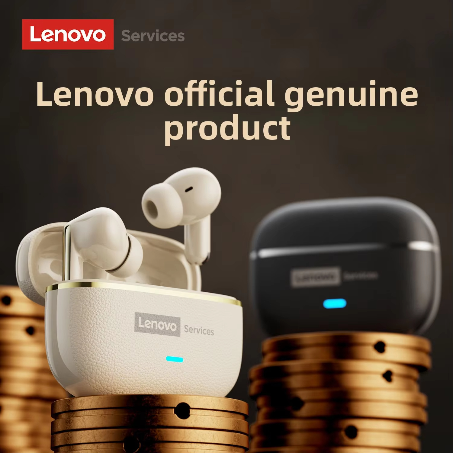 LenovoService Wireless Headphones TWS 6.0 Bluetooth Earphones Breathing Light Display Long Battery Music LE208 Game ENC Noise Cancelling Earbuds