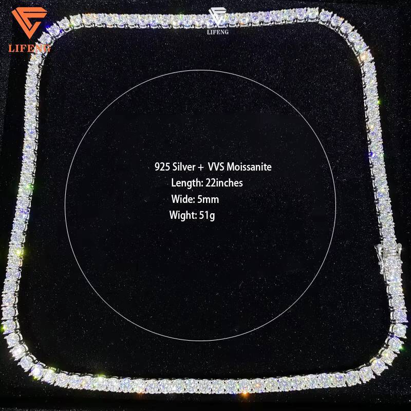 Fine Jewelry High Quality 925 Sterling Silver Necklace 5MM Iced Out VVS Moissanite Diamond Rose Gold Plated Hip Hop Tennis Chain