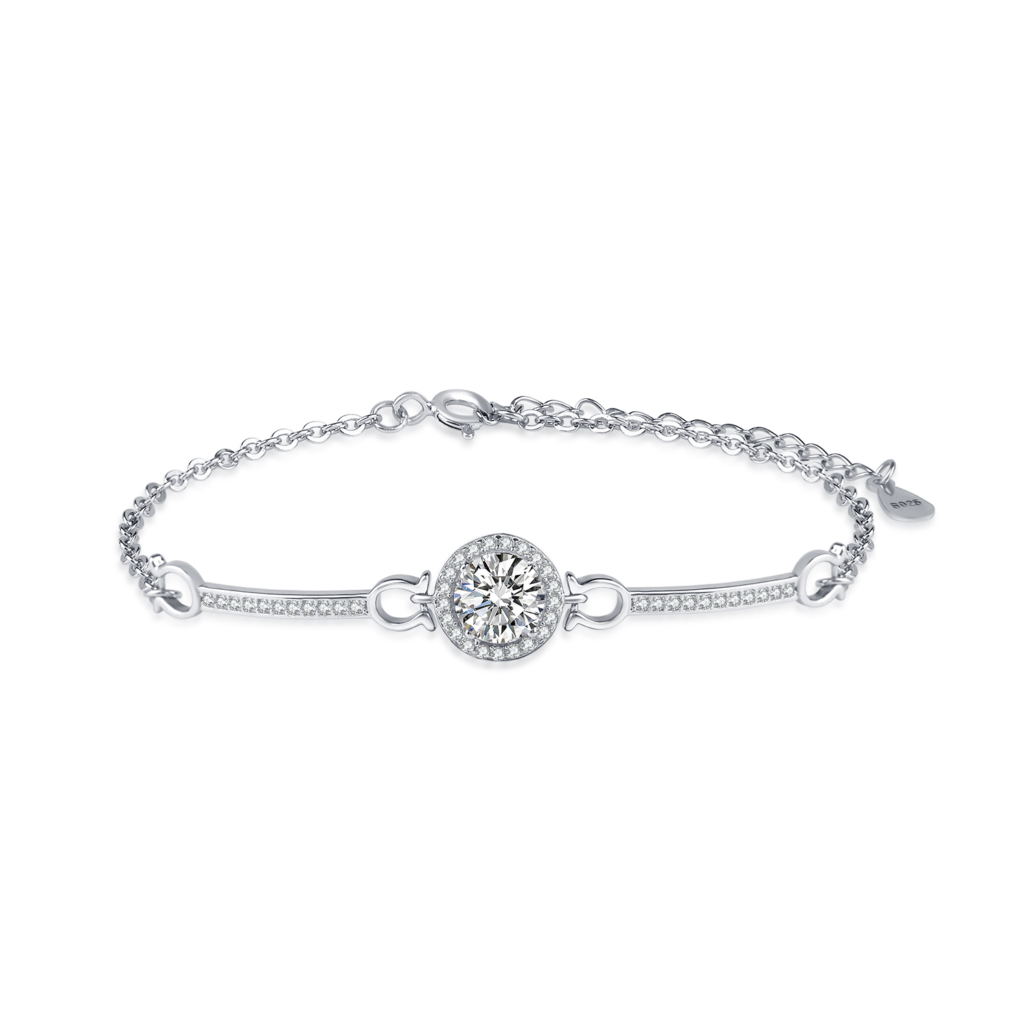 MT Adjustable Sterling Silver Bracelet with D VVS1 1ct Moissanite Pendants Setting, Moissanite bracelets Diamond-Alternative Gift for Women with Certi