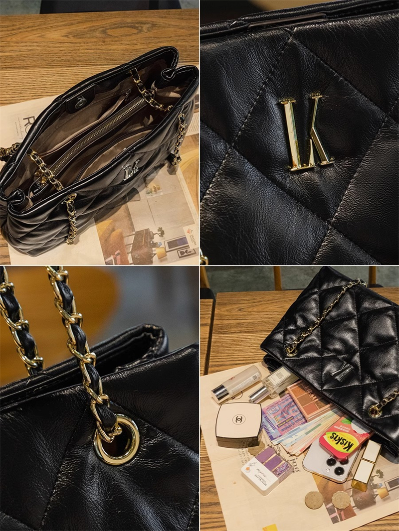 LORDLY KNACK designer bag light luxury genuine leather casual tote bag high-quality vintage large capacity diamond Lattice handbag for woman