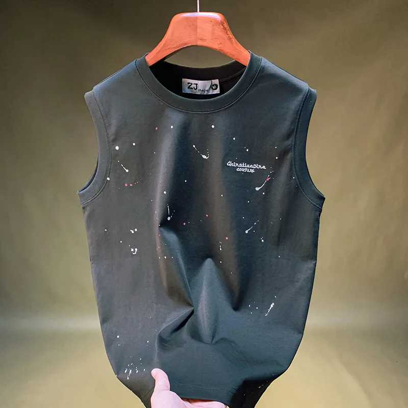 Summer Thin Vest Clothing Mens Trendy Loose Sleeveless T-Shirt Ink Dot Printed Quick Drying Training Top X250821