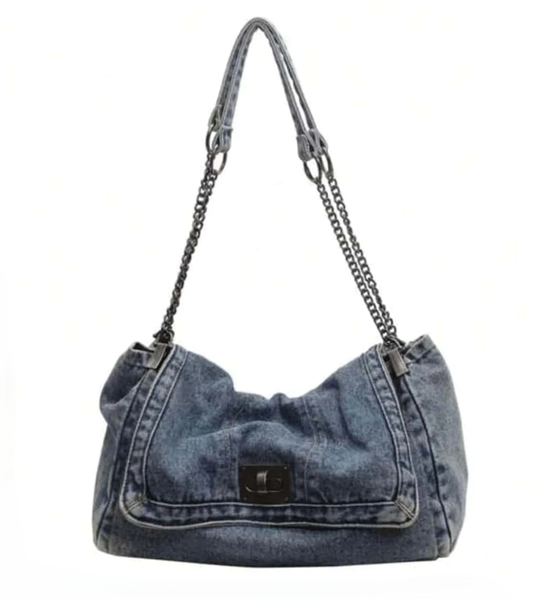 Autumn New Women s Armpit Bag Denim Handbag With Metal Buckle Retro Stitching Women s Shoulder Bag Autumn New Designer Bag Versatile Commuting Armpit 