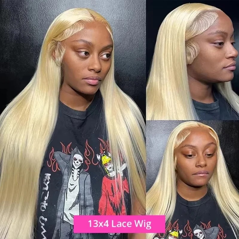 13x6 Blonde High Density 200 Density Straight Hd Transparent 613 Lace Frontal Wig Gluelesss Brazilian Straight 100%Human Hair Wig For Women