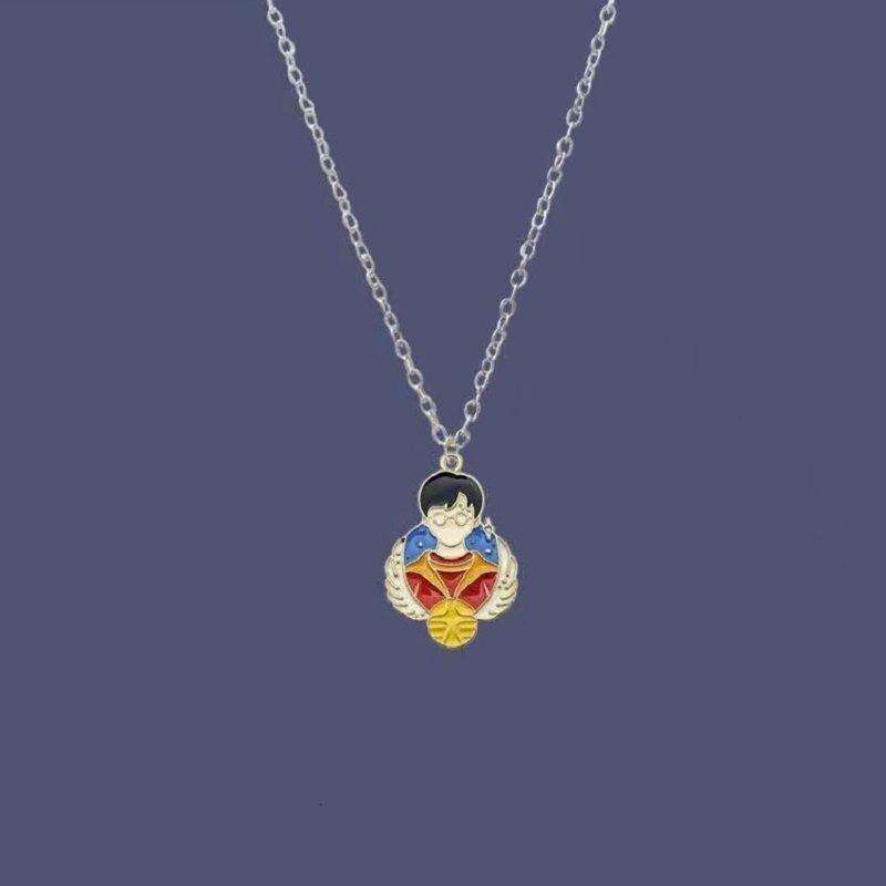 DHcollections Harry Potter Hermione Necklace with Magic Robe & Bow Pendant, 4 Hogwarts House Sweater Chain for Women, Cute Gift