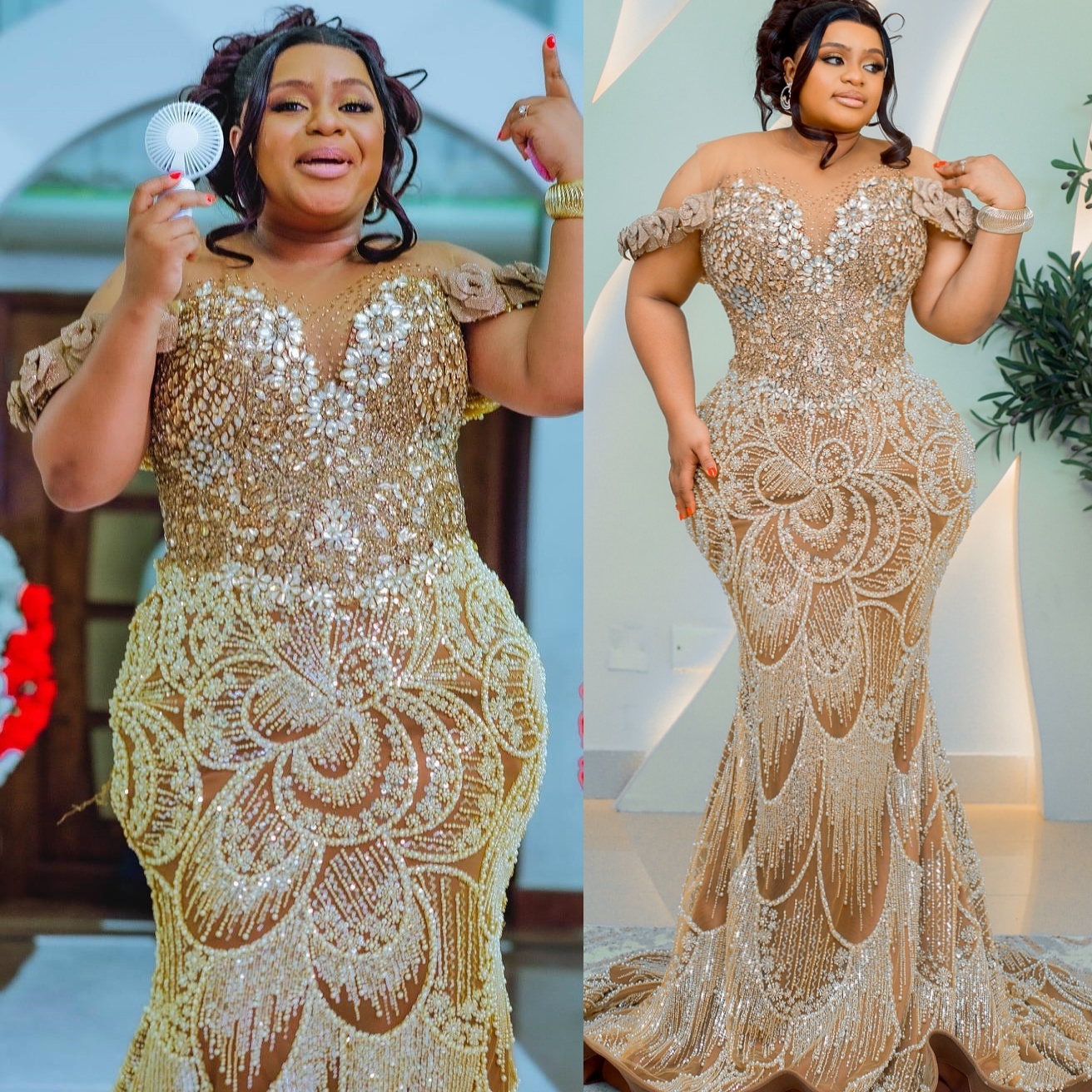 Mermaid Brown Prom Dresses 2025 Illusion Flowers Crystals Evening Formal Party Second Birthday Engagement Gowns Plus Size Dress For Special Occasions 
