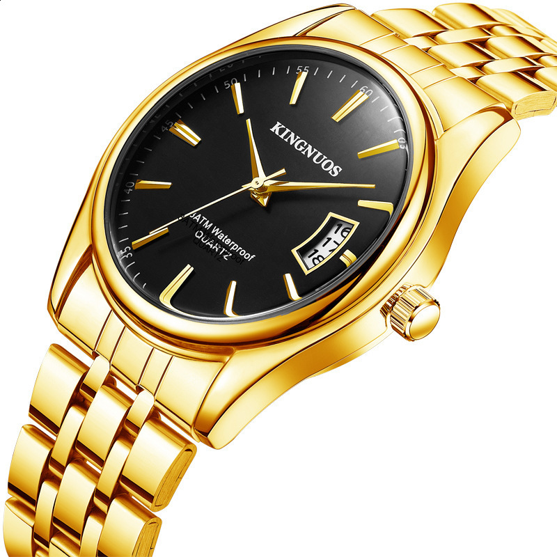 New all gold mens and womens couple single calendar waterproof steel band Watch bar nail scale fashion leisure Watch 241122