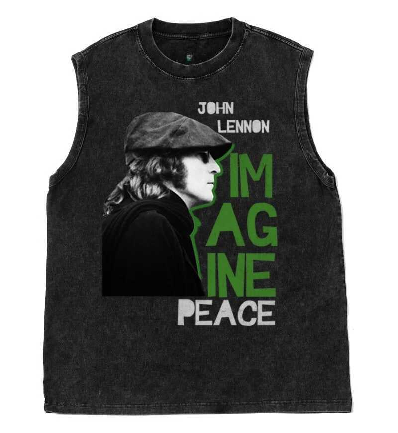 Oversized Gym Vest Mens Tank Top Rock Band Beatle Graphic Print Womens T-Shirt Vintage Washed Sleeveless Tee Y2K Clothes Summer X250821