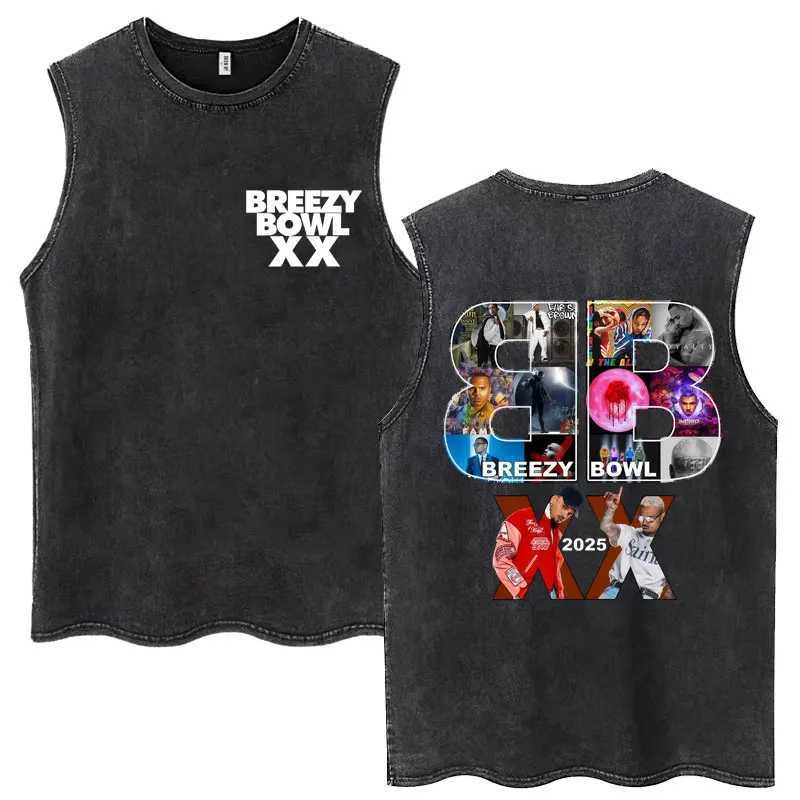 Chris Brown Breezy Bowl XX Tour Washed Tank Tops Fashion Hip Hop Vintage Hipster T-Shirts Men Women Loose Cotton Sleeveless Tees X250821