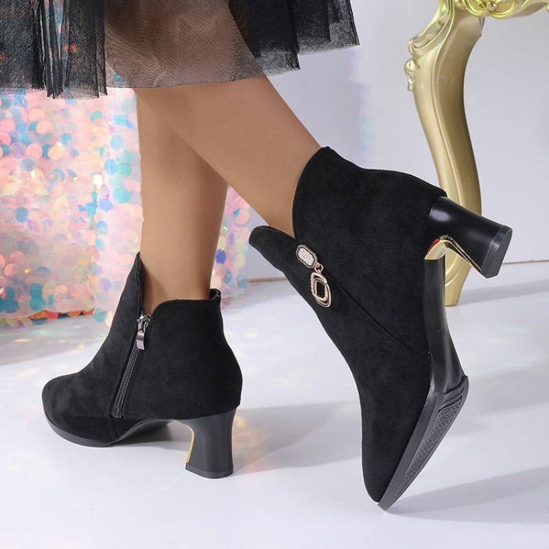 Womens Ankle Boots Heeled Short Shoes For Woman Suede Footwear Black Pointed Toe Booties Very High Heels With Stylish Y2k 240820