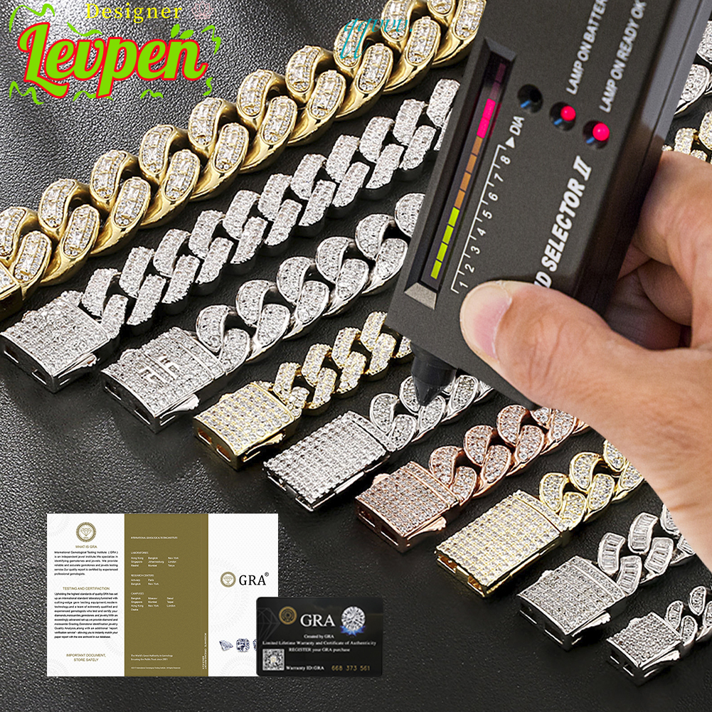 White 6mm 8mm 10mm 12mm Gold 925 Sterling Silver VVS Moissanite Diamond Cuban Link Chain Men Women GRA Jewelry Bracelet Necklace OACOCA