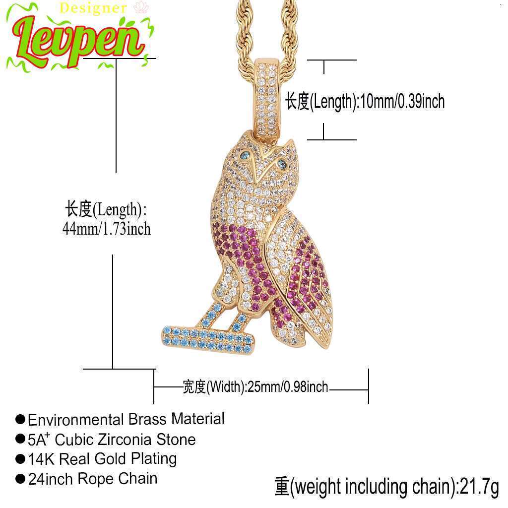 BES Hip Hop Silver Gold 3A Moissanite Cute Bird Owl Necklace Stainless Steel Owl Eye Pendant Necklace Jewelry for Bird Lovers Gift Designer Levpe