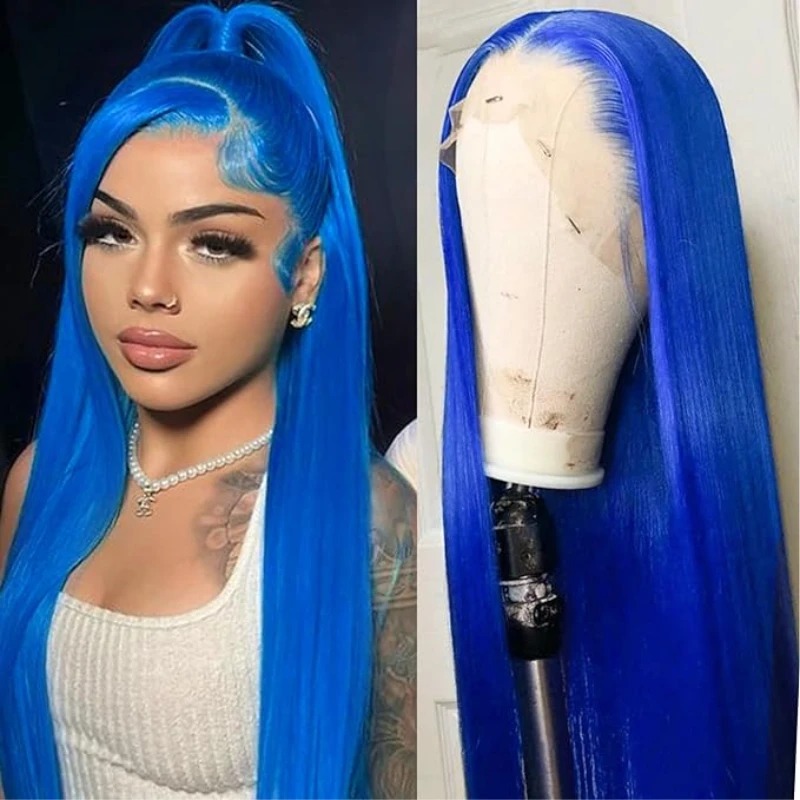 Blue Wig Human Hair 13x4 HD Frontal Lace Wig Glueless Preplucked Hairline Wig for Women Wear And Go Wigs Real Human Hair
