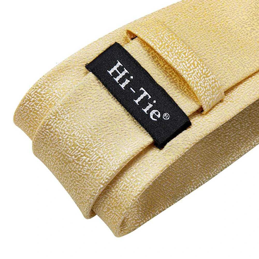 Hi-Tie Yellow Gold Solid Paisley Silk Wedding Tie For Men Hanky Cufflink Gift Men Necktie Gravata Set Business Dropship Designer H250820