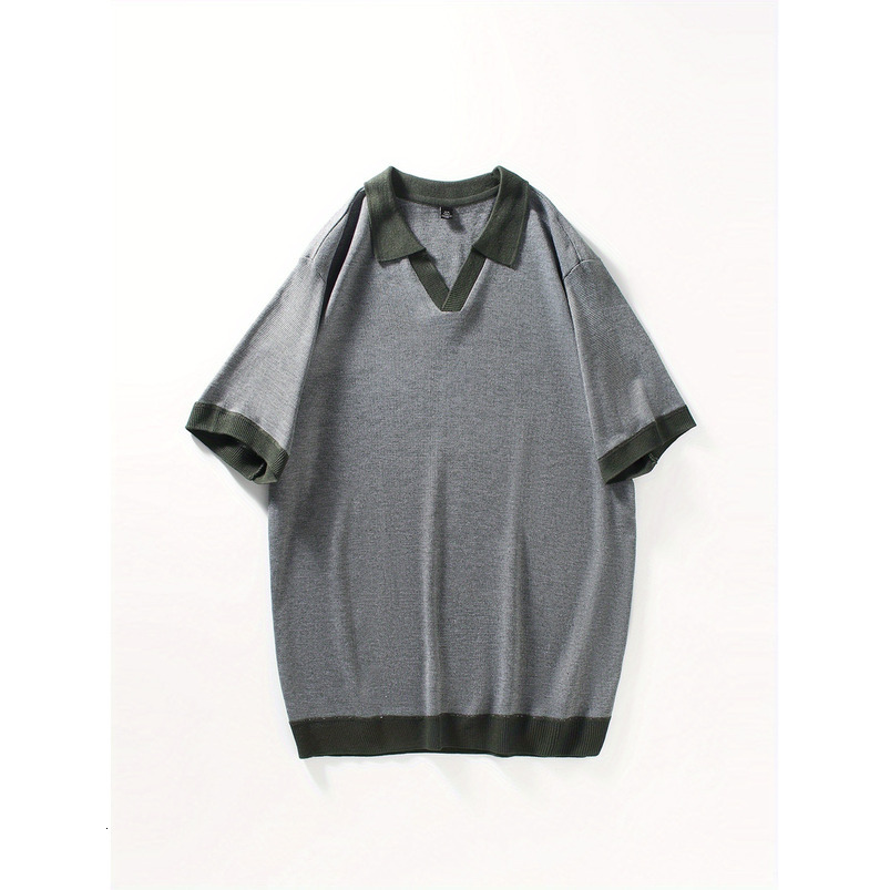 Men's Simple Casual Fashion Turn-down Collar Polo Shirt Youth Knitted Jacquard Short