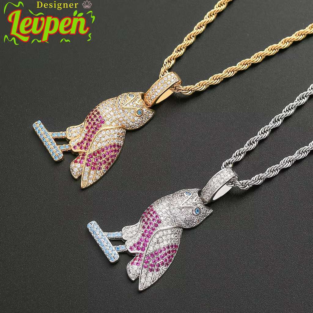 BES Hip Hop Silver Gold 3A Moissanite Cute Bird Owl Necklace Stainless Steel Owl Eye Pendant Necklace Jewelry for Bird Lovers Gift Designer Levpe