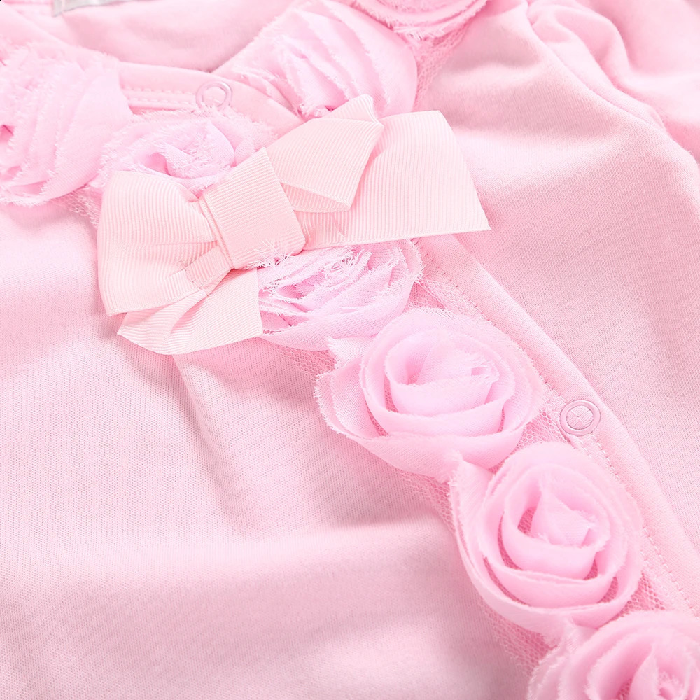 Spring born Baby Girl Clothes 2pcs Long Sleeve Lace Romper Headband Set Cotton Flower Footies Gift 250820