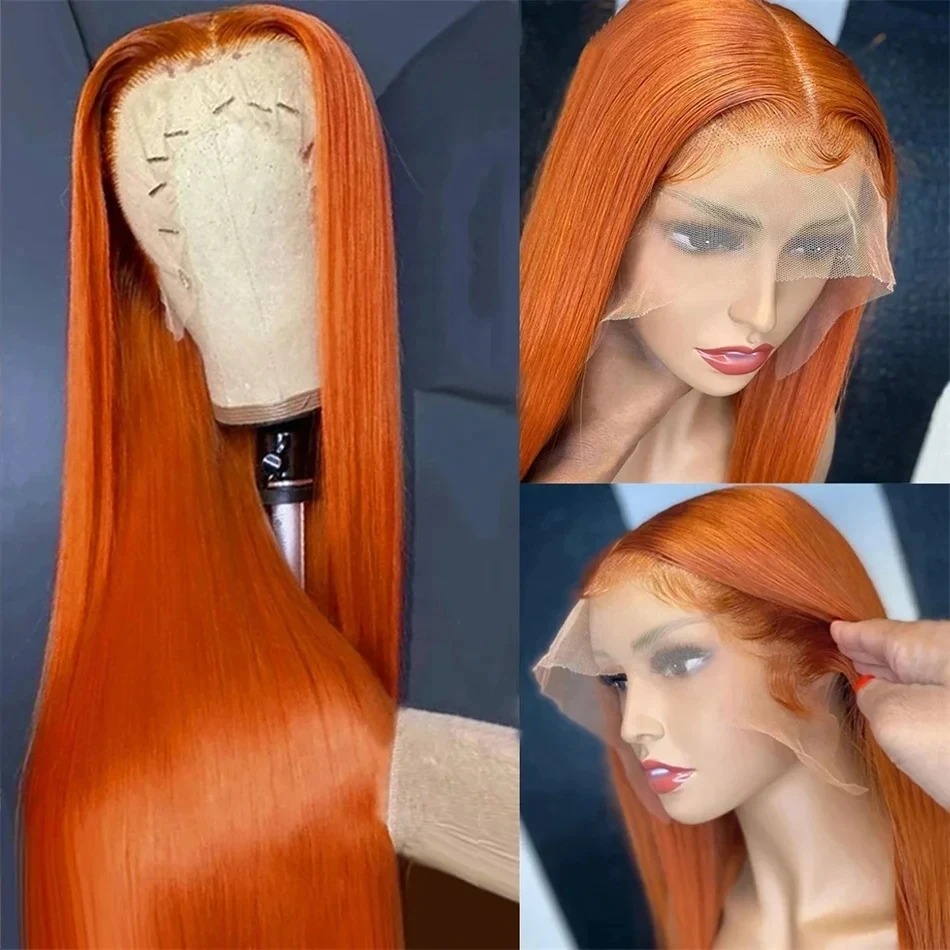 13x6 Hd Lace Front Wig Gluelesss Ginger Orange Silky Bone Straight Human Hair Wigs High 220% Density 13x4 Transparent Lace Frontal Remy Hair Wig