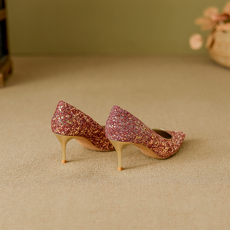 YUANLITONG Glistening Red Glitter Pumps Heels Women's Leisure Gentle High Heel Fashion Minimalist Style Shoes Party fashion 2025-2026