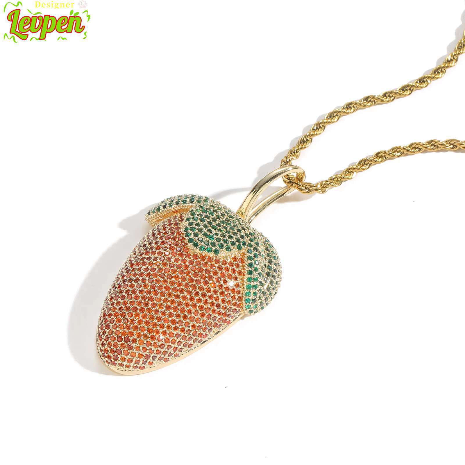 Hop Strawberry Hip Pendant Iced Out Moissanite Necklacefor Men Women Rapper Jewelry Designer Levpe
