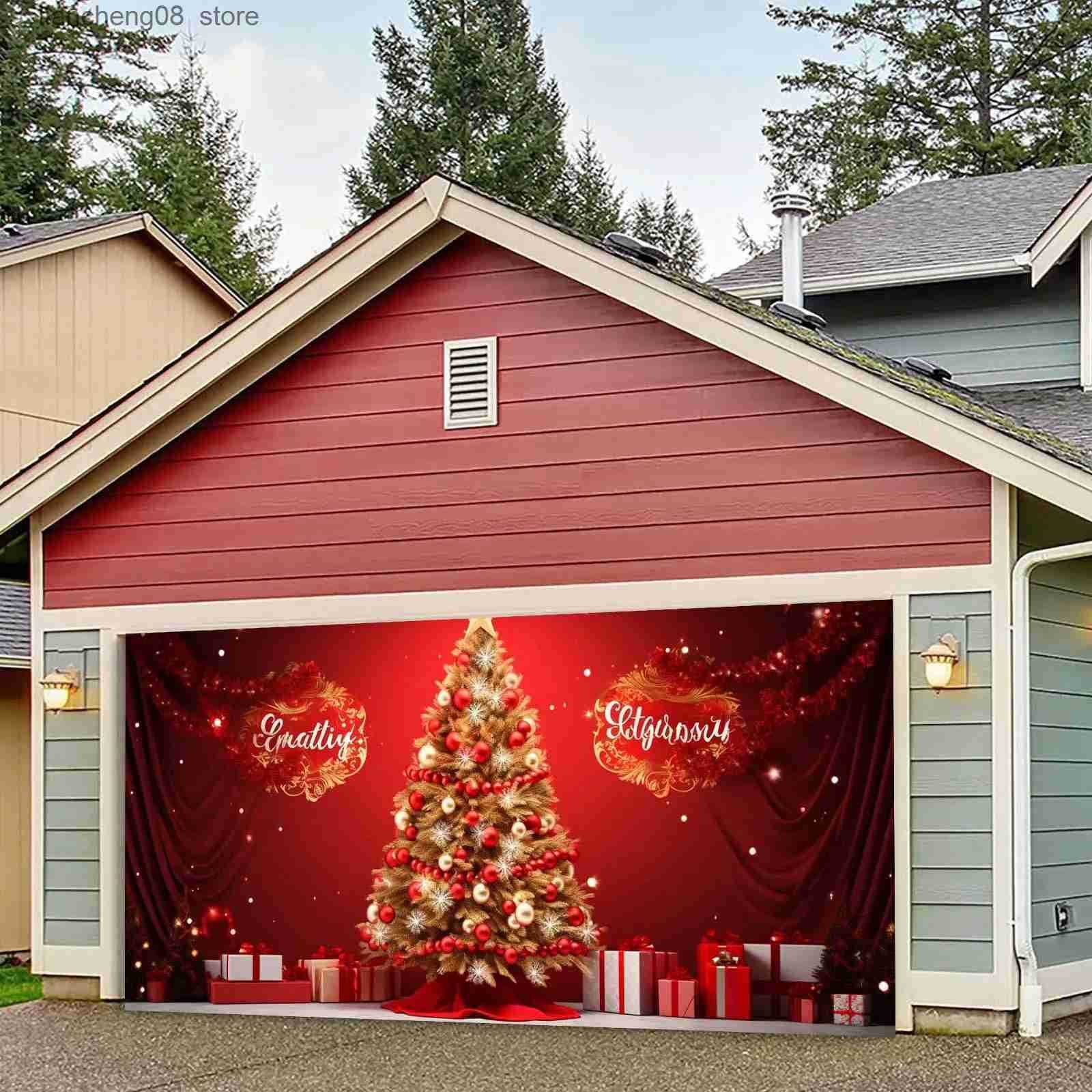 Merry Christmas Holiday Banner Garage Door Hanging Cloth Festive Outdoor Door Cover Decoration Christmas Decorations 2024 Z250821