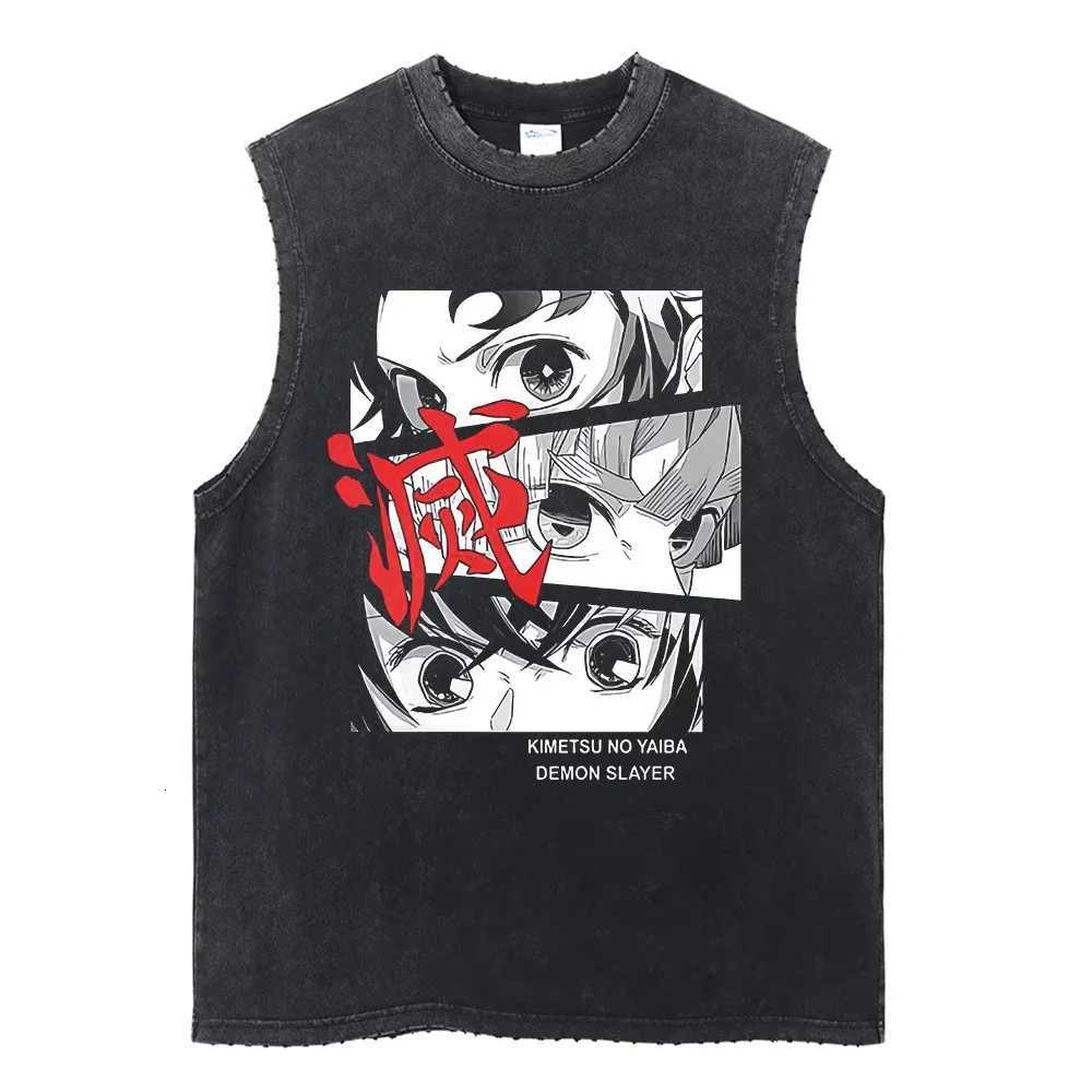 Anime Demon Slayer Printed Mens Tank Tops Summer Y2k Washed Cotton Vintage Gym Vest Womens Casual Sleeveless Shirts Streetwear X250821