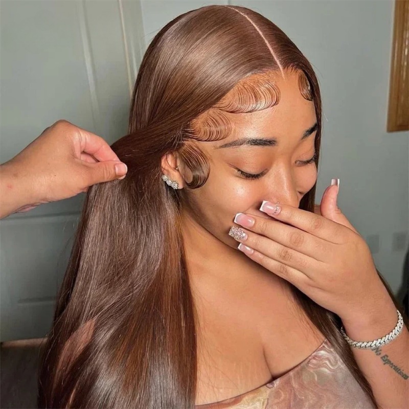 Chocolate Brown Straight Lace Front Wigs Hd Transparent Lace Pre-Cut Transparent Lace Frontal Wig Pre Plucked Remy Wear And Go 13x4 Brazilian Human Ha