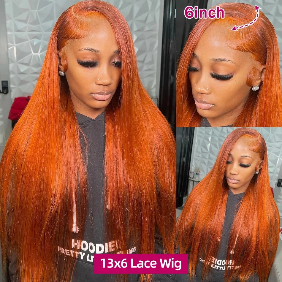 Fashionable Natural Orange Long Hair High Density Wig For Women Lace Frontal Wig Preplucked Hairline Gluelesss Voluminous Full Day Synthetic