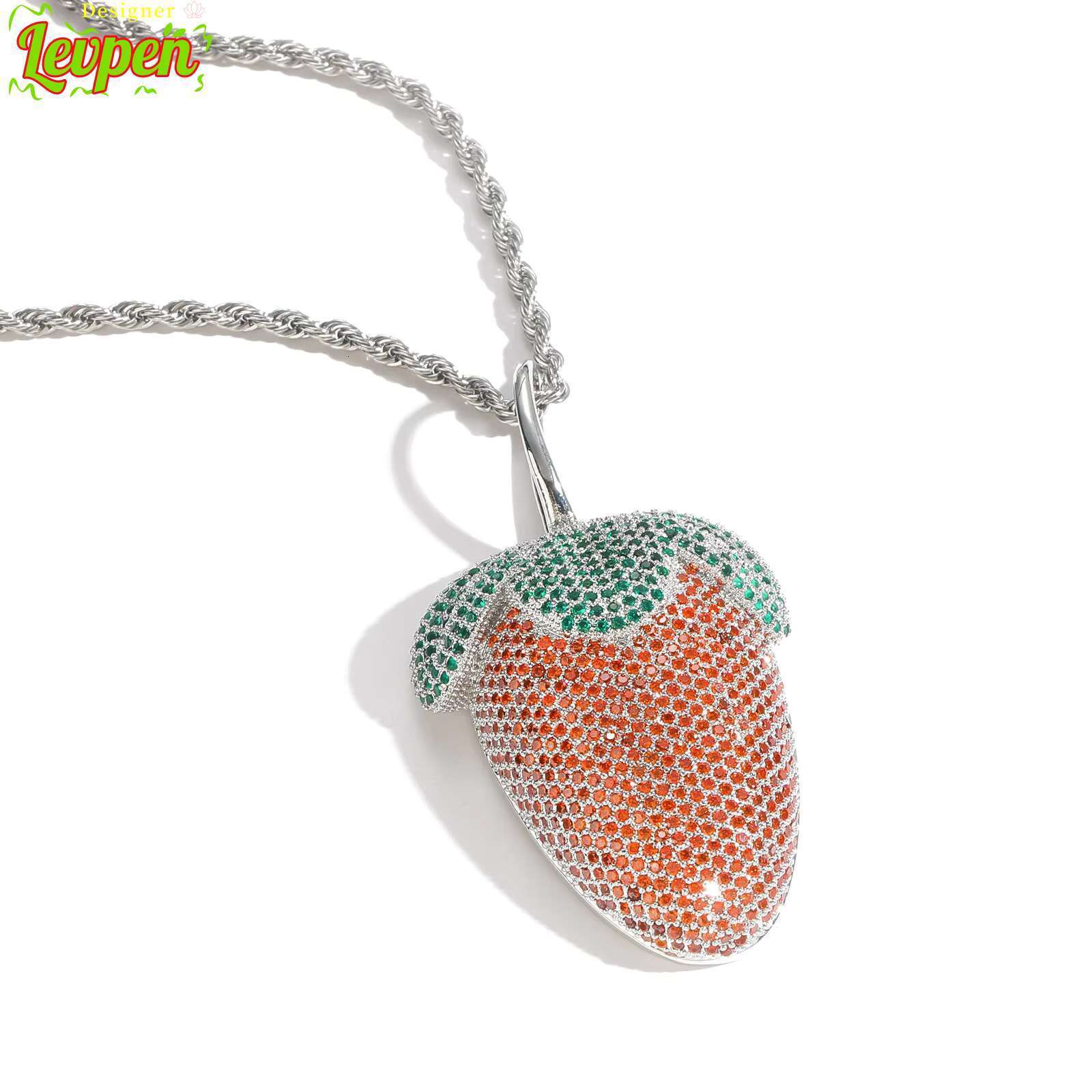 Hop Strawberry Hip Pendant Iced Out Moissanite Necklacefor Men Women Rapper Jewelry Designer Levpe