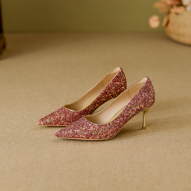 YUANLITONG Glistening Red Glitter Pumps Heels Women's Leisure Gentle High Heel Fashion Minimalist Style Shoes Party fashion 2025-2026
